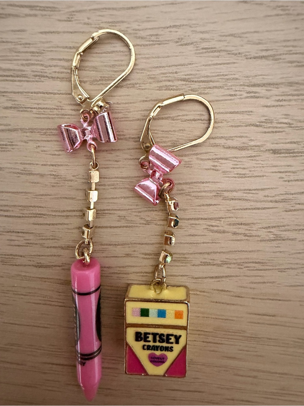 Betsey Johnson Pink and Yellow Crayon Box Dangle Earrings